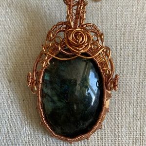 Copper wire wrapped labradorite necklace